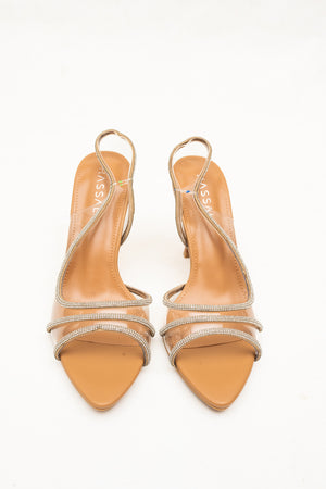 Nassia Transparent Golden Strap Heels