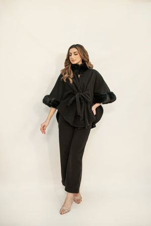 Marya Black Fur Two Piece Suit