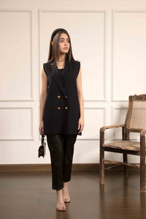 Hazal Sleeveless Coat Gold Button